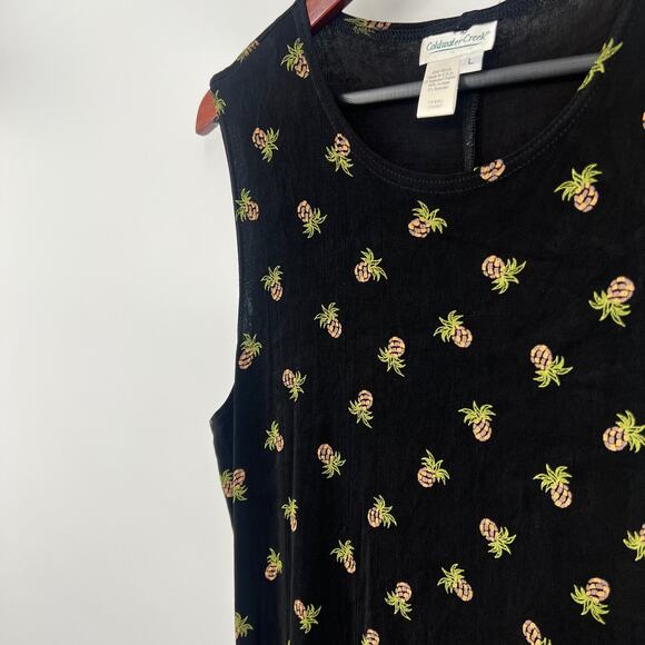 Coldwater Creek Size L Large Black Slinky Maxi Dress Tropical Pineapple Print - Picture 6 of 7